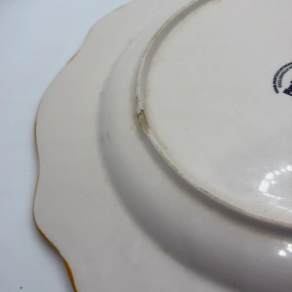 Pier 1 Juliana hand painted floral gold red scalloped edge dinner plates.
